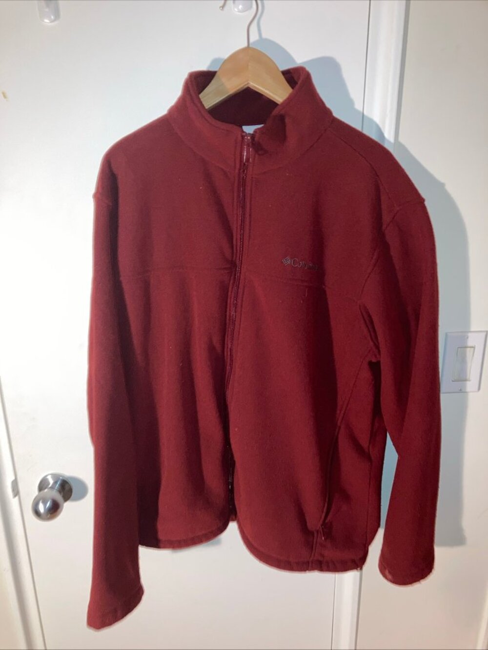 Columbia Full Zip Fleece Jacket Burgundy Men's XL Pockets Winter Fall